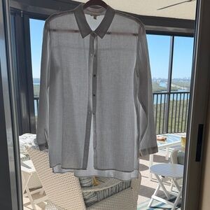 Eileen Fisher Linen White Button-Up Blouse